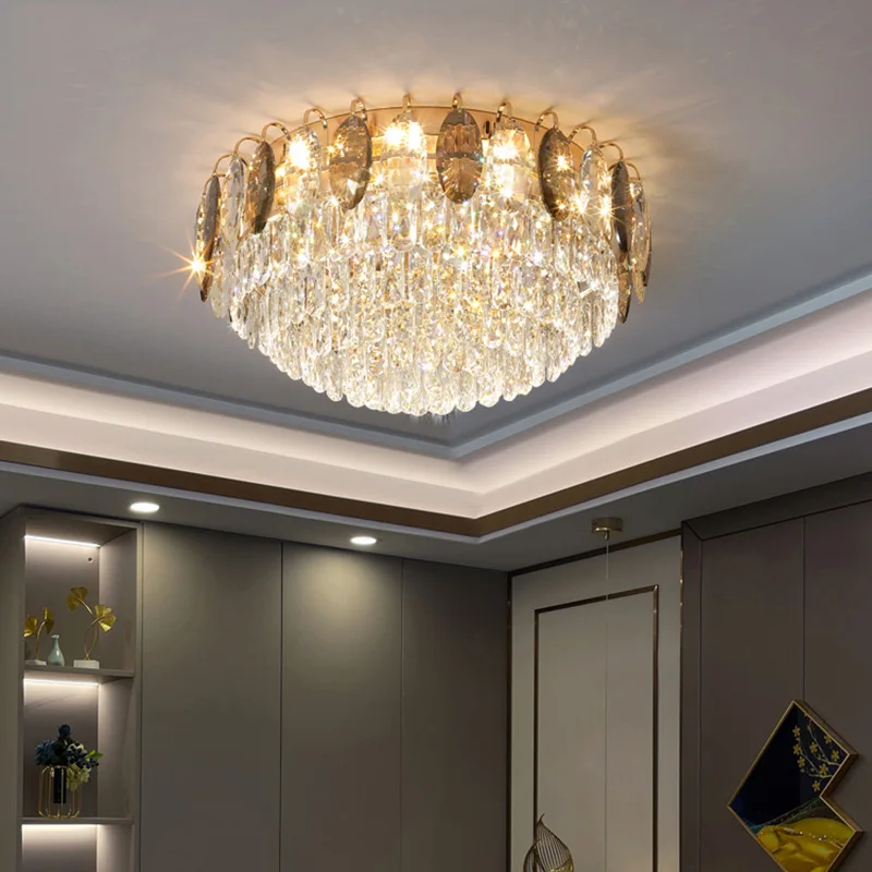 Легкая роскошная хрустальная потолочная лампа теплая лампа для спальни современная роскошная круглая хрустальная лампа для столовой гостиной высокого класса - 1