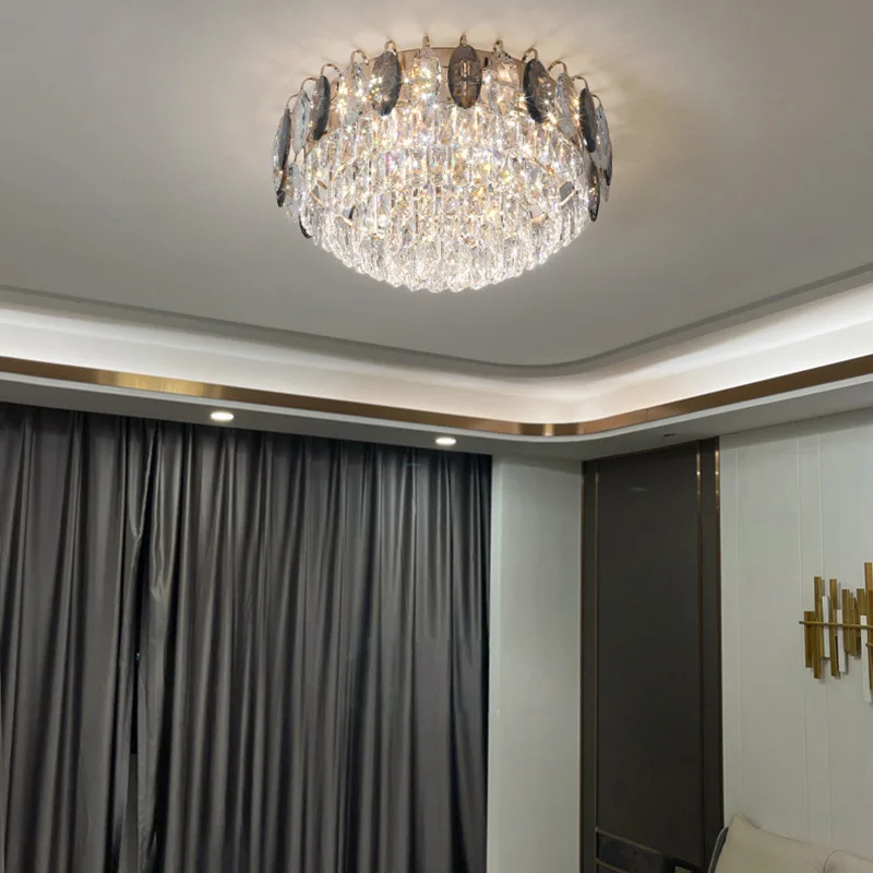 Легкая роскошная хрустальная потолочная лампа теплая лампа для спальни современная роскошная круглая хрустальная лампа для столовой гостиной высокого класса - 2