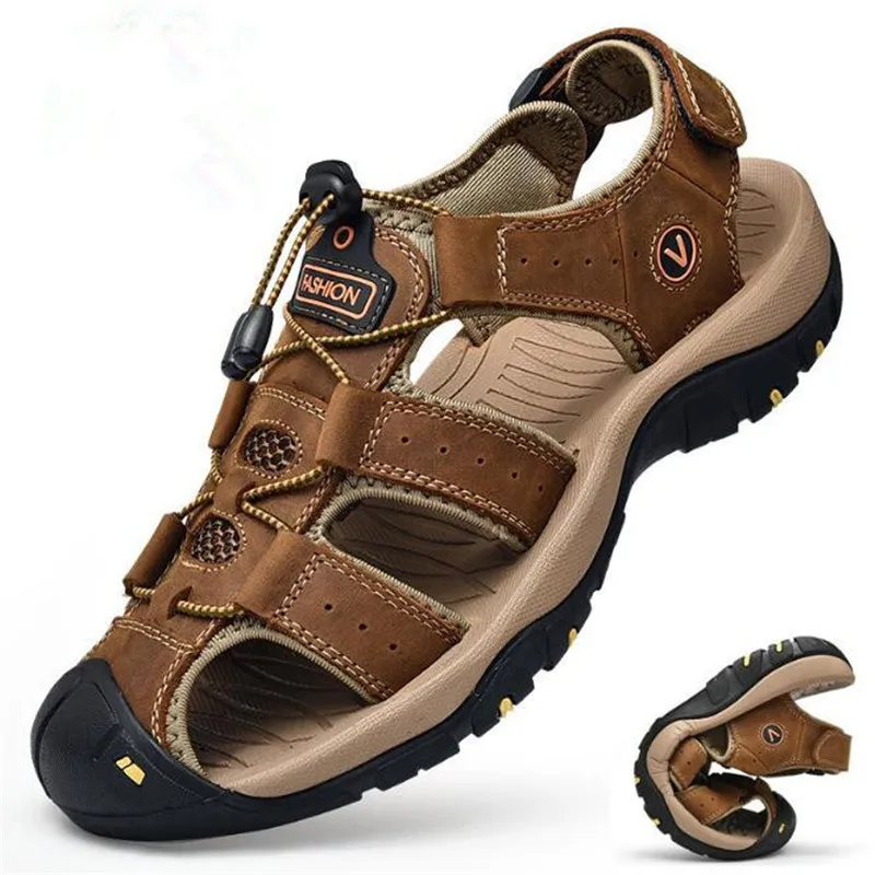 Мужская обувь из натуральной кожи, летняя новая удобная повседневная обувь, мужские сандалии, высококачественные пляжные сандалии, тапочки, большие размеры 38-48 - 0