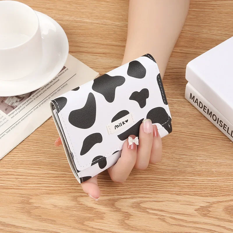 Новый Студенческий Портативный Короткий карманный кошелек с несколькими картами, Милый Мини-зажим для денег, Трехкратная сумка для коровьих карт для девочек - 3