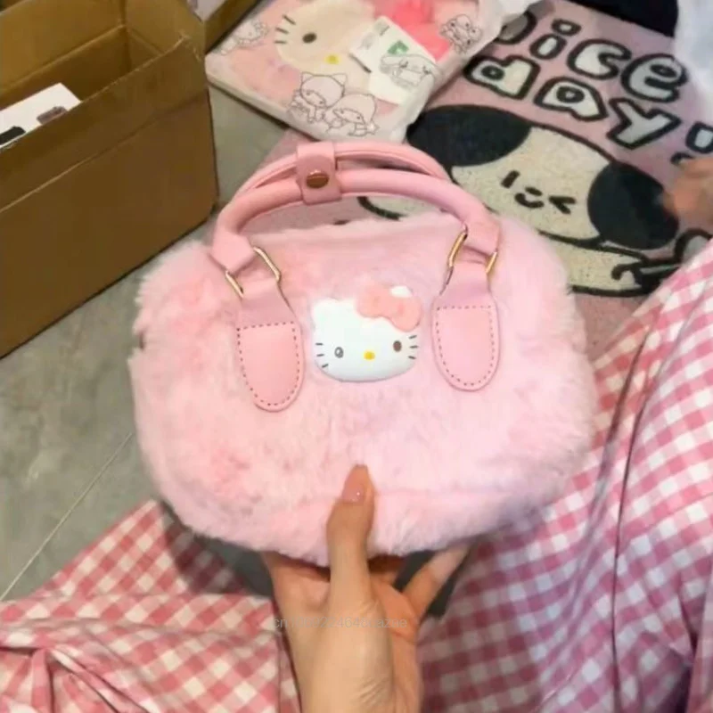 Плюшевая сумка Kawaii Sanrio Hello Kitty, женская сумка Y2k с милыми мультяшными девушками, модная Новая сумка через плечо, Универсальная сумка-тоут - 2