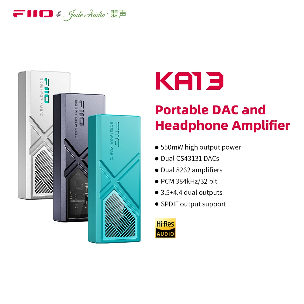 Портативный ЦАП-усилитель FiiO/JadeAudio KA13 Dual CS43131 для IOS/Android с балансным выходом 3,5 мм и 4,4 мм, высокой мощностью 550 МВт - 0