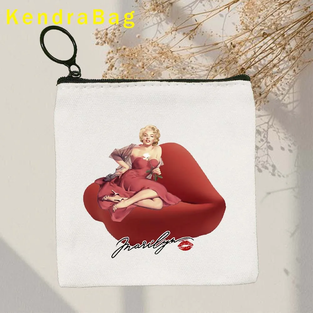 Поцелуй в стиле поп-арт Энди Уорхол Мэрилин Монро Губы с жевательной резинкой Кошелек для ключей Холщовые сумки для хранения Хлопчатобумажных карточек Кошелек на молнии Подарки - 3