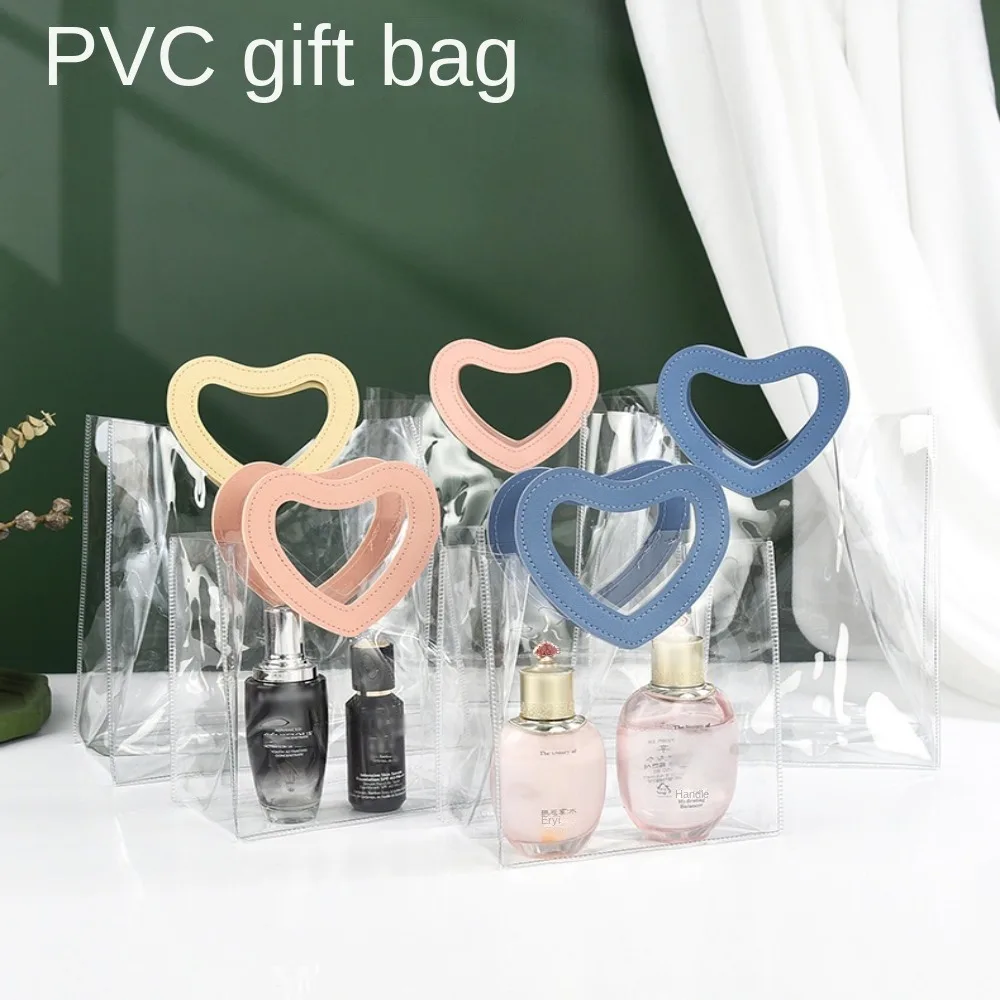 Прозрачная сумка из ПВХ С ручкой в форме сердца, прозрачная подарочная сумка для рук, Прозрачные сумки для покупок - 0