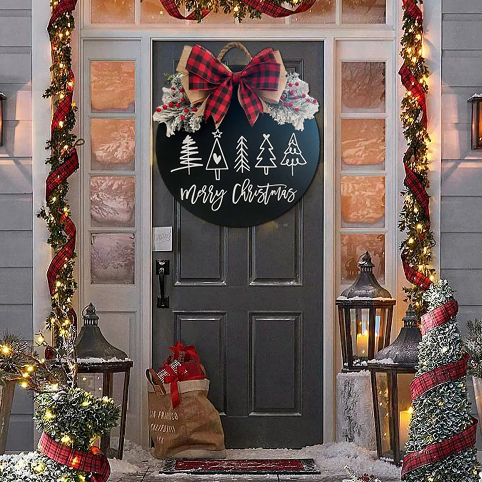Рождественский Черный Деревянный Дверной Знак Вечерние Фон Настенное Украшение Окно Настенная Подвесная Садовая Дверь Подвесной Кусок Деревянный Дверной Знак - 3