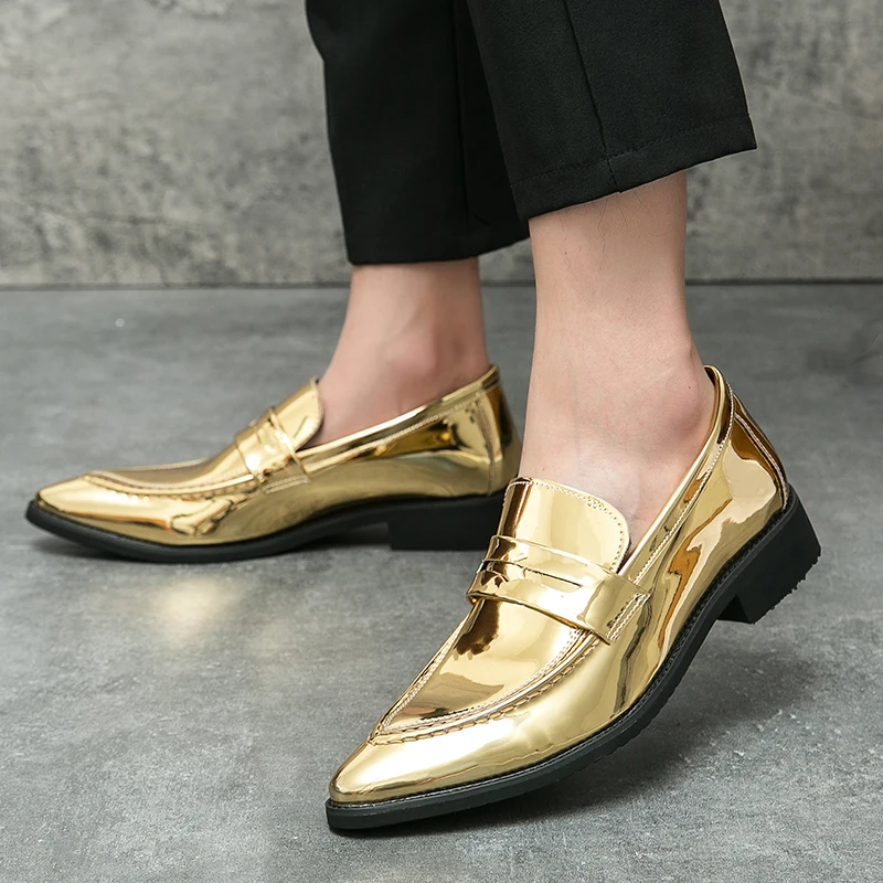 Роскошная мужская кожаная обувь Модные туфли на плоской подошве с острым носком, Удобная свадебная модельная обувь, Банкетная деловая обувь - 2