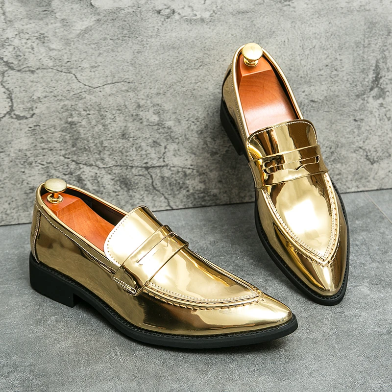Роскошная мужская кожаная обувь Модные туфли на плоской подошве с острым носком, Удобная свадебная модельная обувь, Банкетная деловая обувь - 3