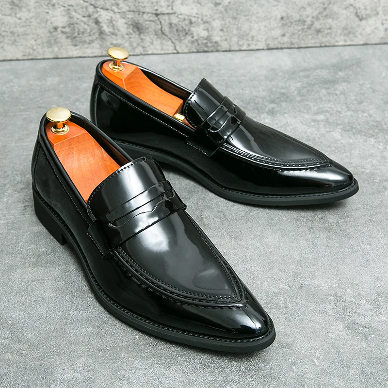 Роскошная мужская кожаная обувь Модные туфли на плоской подошве с острым носком, Удобная свадебная модельная обувь, Банкетная деловая обувь - 4