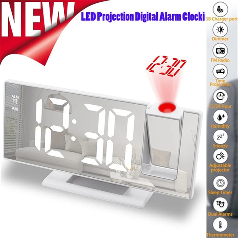 Светодиодный цифровой будильник Проекционные часы Проектор Потолочные часы с подсветкой дисплея времени и температуры Часы повтора для дома - 0