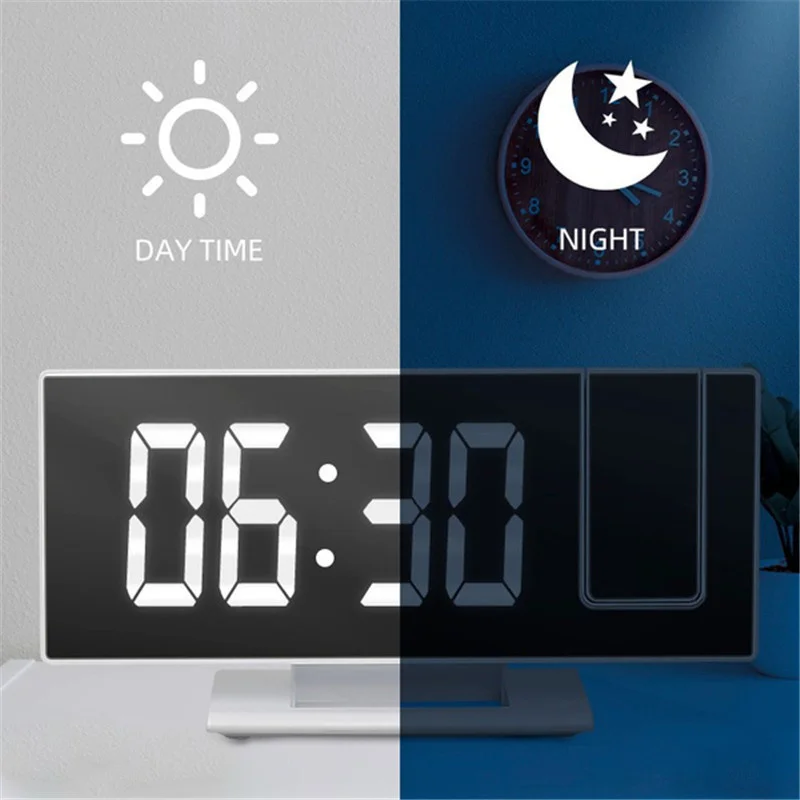 Светодиодный цифровой будильник Проекционные часы Проектор Потолочные часы с подсветкой дисплея времени и температуры Часы повтора для дома - 3