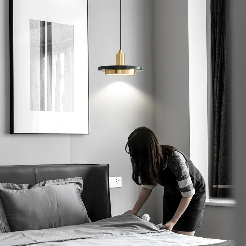 Скандинавское мраморное украшение для дома Подвесная лампа для спальни со светодиодной подсветкой, Прикроватная тумбочка для кухни, Коридор, фойе, Потолочные люстры для прохода - 4