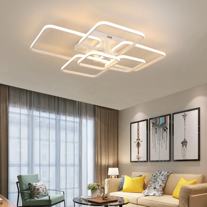 Современная светодиодная люстра для гостиной, спальни, белые/Черные прямоугольные потолочные люстры из акрилового алюминия для кухни AC85-265 - 1
