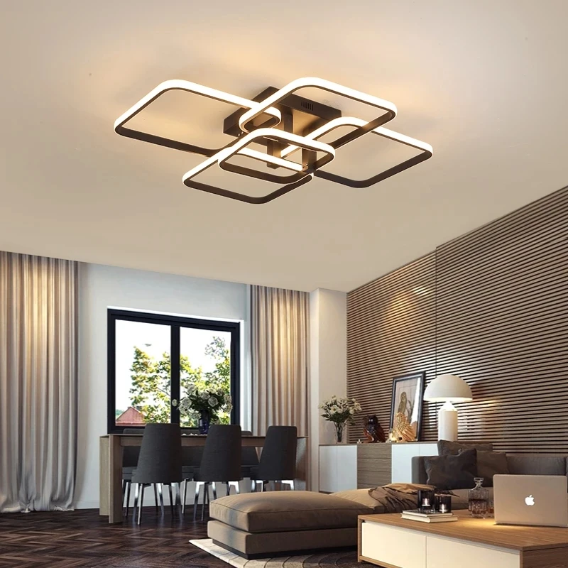 Современная светодиодная люстра для гостиной, спальни, белые/Черные прямоугольные потолочные люстры из акрилового алюминия для кухни AC85-265 - 2
