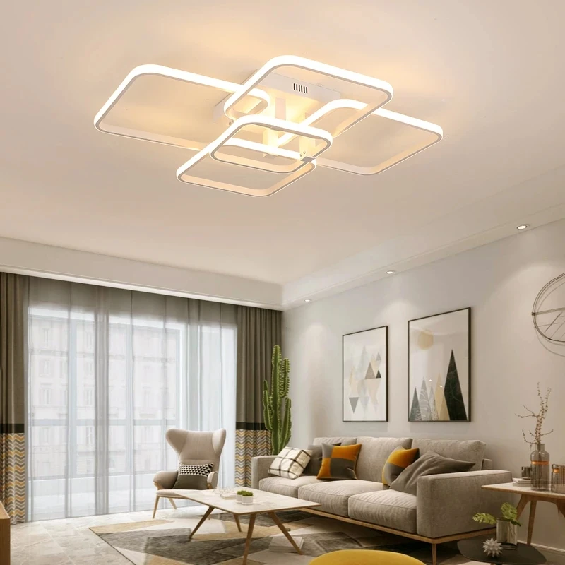 Современная светодиодная люстра для гостиной, спальни, белые/Черные прямоугольные потолочные люстры из акрилового алюминия для кухни AC85-265 - 3