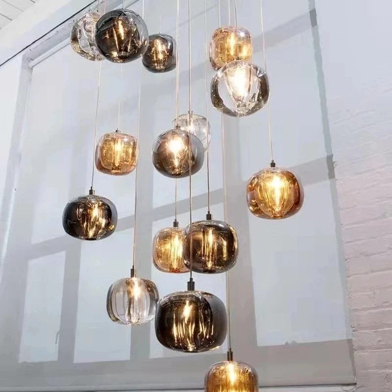 Современная хрустальная светодиодная художественная люстра для лестницы, гостиной, подвесные светильники с длинным хрустальным шаром, островные светильники для кухни в помещении - 2