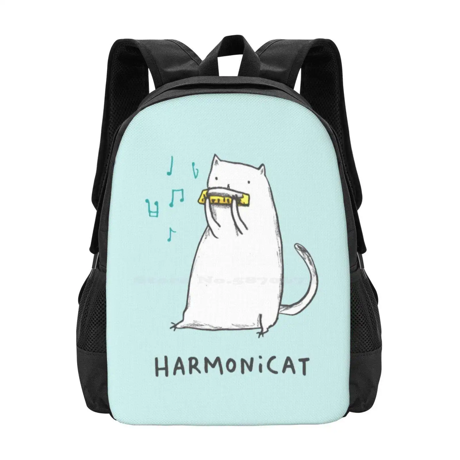 Школьные сумки Harmonicat, Дорожный рюкзак для ноутбука, Музыкальная нота Harmonicat, Забавный Иллюстрированный котенок, Белый Котенок - 0
