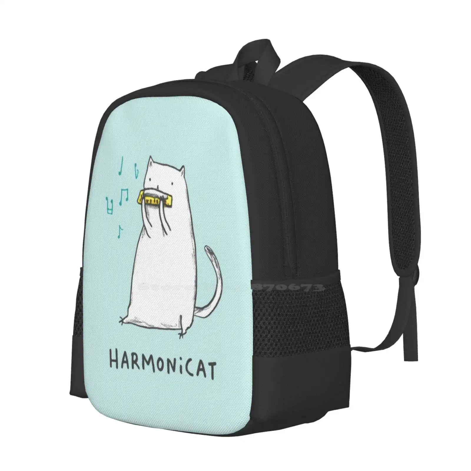 Школьные сумки Harmonicat, Дорожный рюкзак для ноутбука, Музыкальная нота Harmonicat, Забавный Иллюстрированный котенок, Белый Котенок - 1