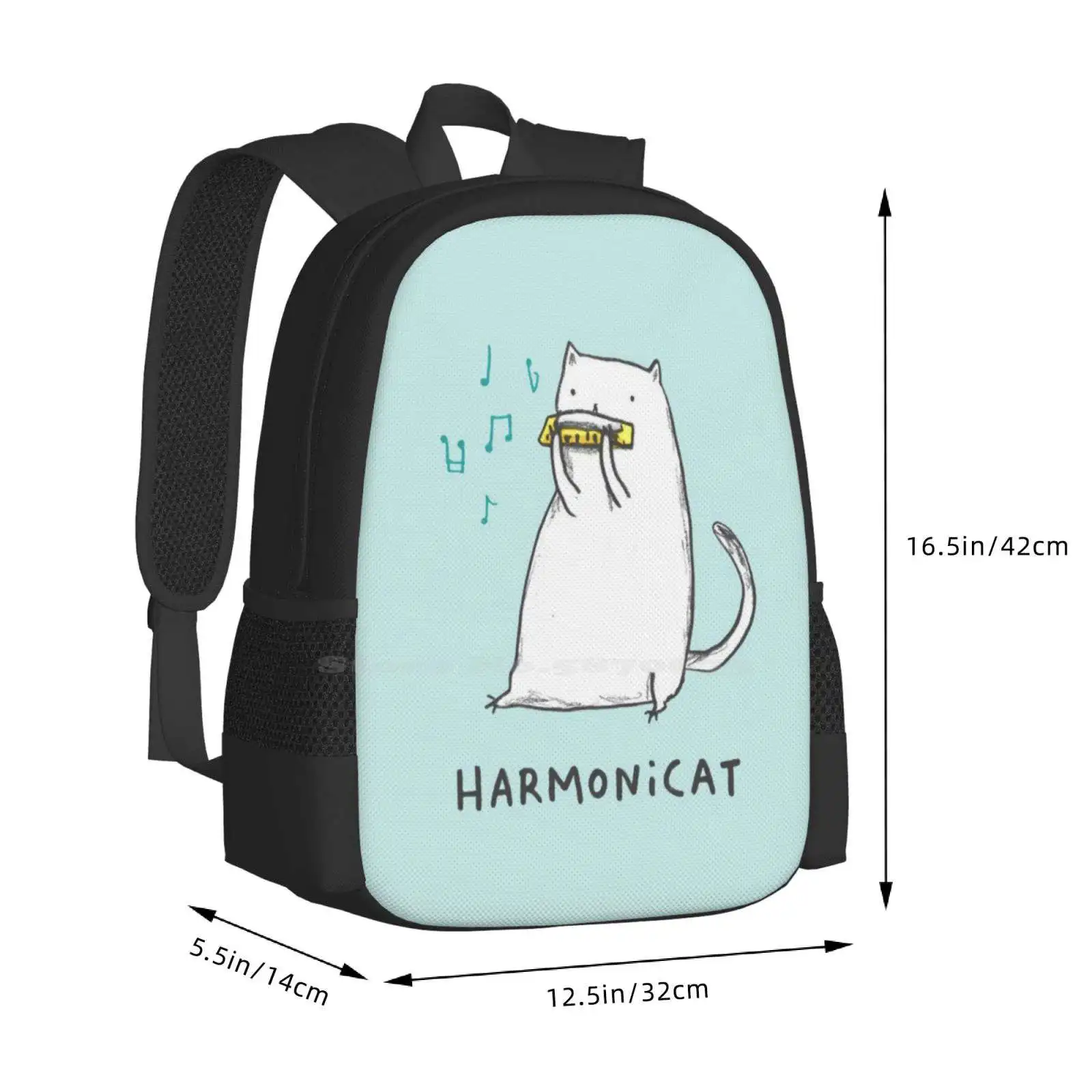 Школьные сумки Harmonicat, Дорожный рюкзак для ноутбука, Музыкальная нота Harmonicat, Забавный Иллюстрированный котенок, Белый Котенок - 2