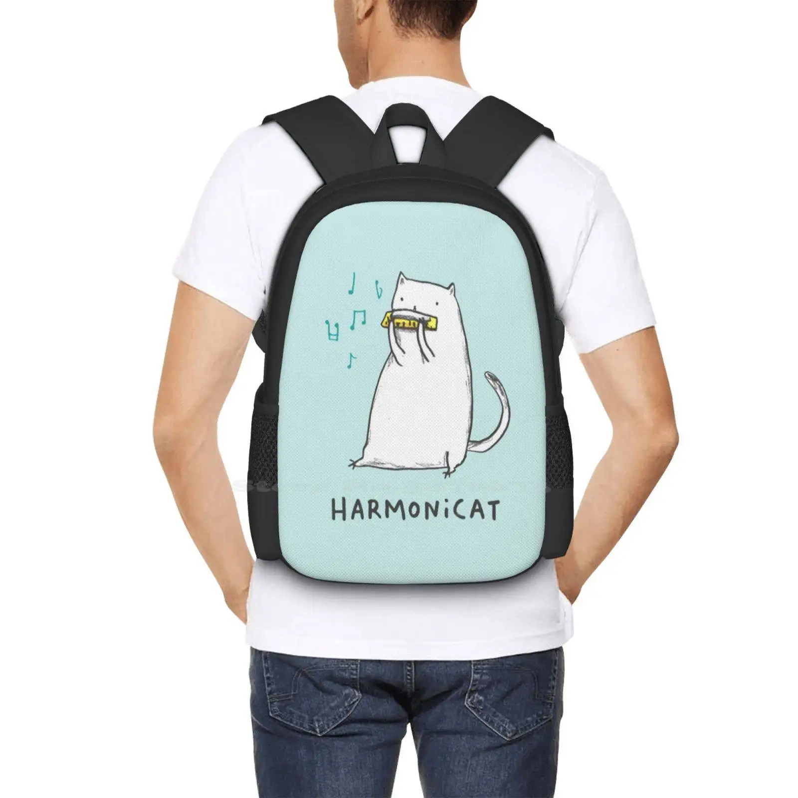 Школьные сумки Harmonicat, Дорожный рюкзак для ноутбука, Музыкальная нота Harmonicat, Забавный Иллюстрированный котенок, Белый Котенок - 5