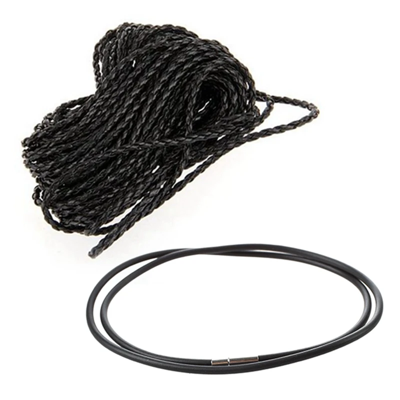 9 м Черное плетеное кожаное ожерелье, шнур, сделай сам, 3 мм ГОРЯЧИЙ с 3 мм черным резиновым шнуром, ожерелье - 24 дюйма - 0