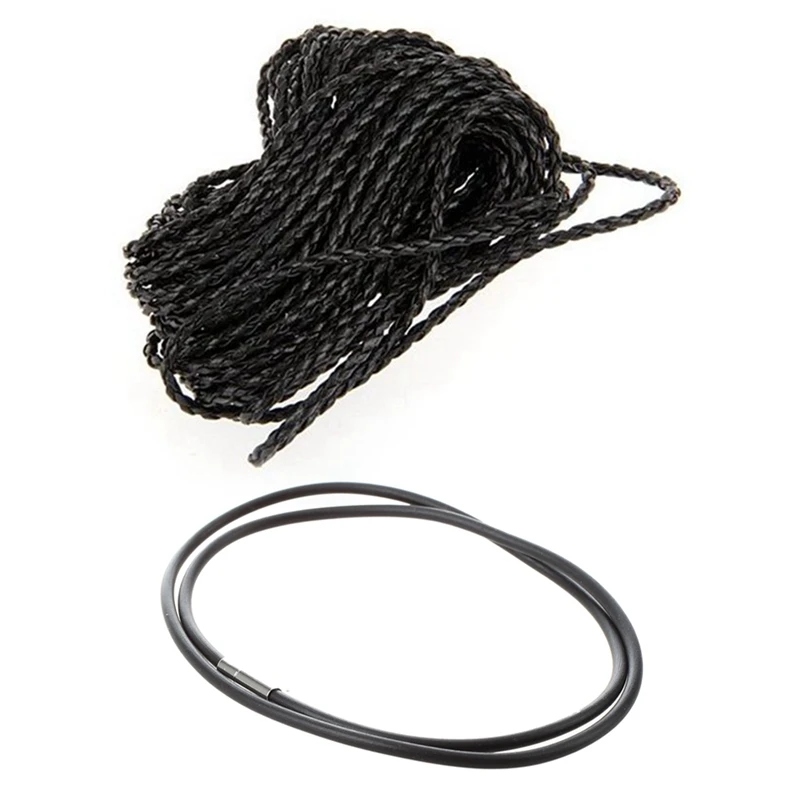 9 м Черное плетеное кожаное ожерелье, шнур, сделай сам, 3 мм ГОРЯЧИЙ с 3 мм черным резиновым шнуром, ожерелье - 24 дюйма - 1
