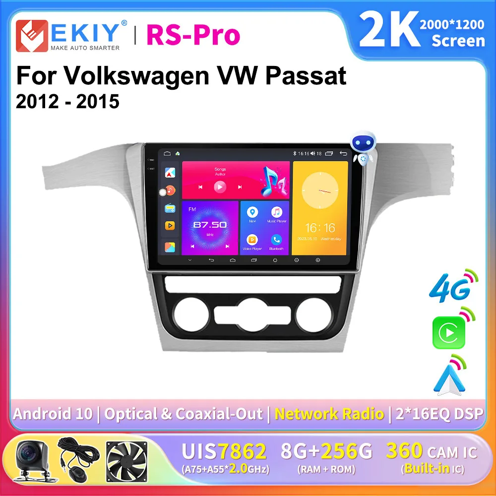 EKIY 2K Экран Android 10 Автомагнитола Для Volkswagen VW Passat 2012-2015 Мультимедийный Видеоплеер Навигация CarPlay GPS 2 Din DVD - 0